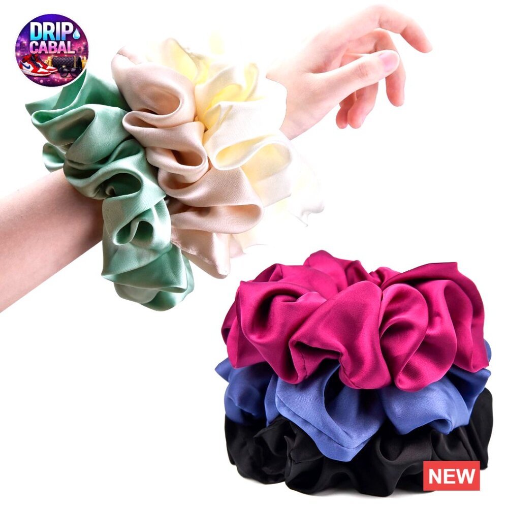 Oversized Satin Scrunchies Set Jumbo Hair Ties for Thick Hair 6 Pack